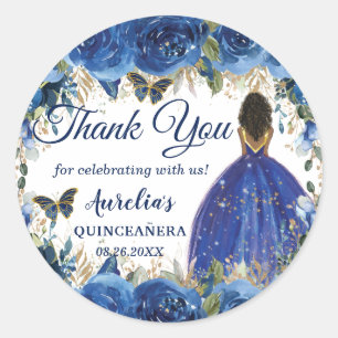 Royal Blue Floral Butterfells Brown Princess Favor Runder Aufkleber
