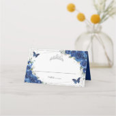 Royal Blue Floral Butterfells Quinceañera Birthday Platzkarte (Rückseite)