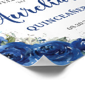 Royal Blue Floral Butterfells Quinceañera Willkomm Poster (Ecke)