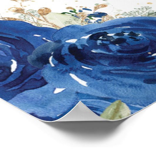 Royal Blue Floral Butterfells Quinceanera Willkomm Poster (Ecke)