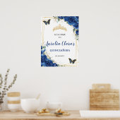 Royal Blue Floral Butterfells Quinceanera Willkomm Poster (Küche)