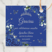 Royal Blue Floral Butterfells Silver Quinceañera Geschenkanhänger (Rückseite)
