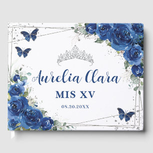 Royal Blue Floral Butterflies QUINCEAÑERA Mis XV Gästebuch