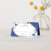 Royal Blue Floral Butterflies Quinceañera Sweet 16 Platzkarte (Vorderseite)