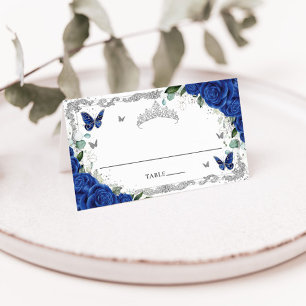 Royal Blue Floral Butterflies Quinceañera Sweet 16 Platzkarte