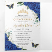 Royal Blue Floral Butterfly Quinceñera 15 Fotos Dreifach Gefaltete Einladung (Innen Erste Seite)