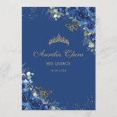 Royal Blue Floral Butterfys Quinceanera Menü Programm (Rückseite)
