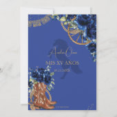 Royal Blue Floral Charro Cowgirl Quinceanera XV 15 Einladung (Rückseite)