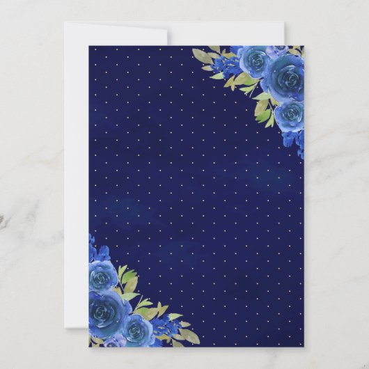 Royal Blue Floral Dress Butterfly Quinceanera Einladung (Rückseite)