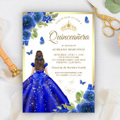 Royal Blue Floral Dress Butterfly Quinceanera Einladung