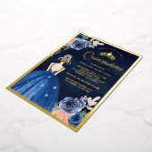 Royal Blue Floral Dress Navy Quinceanera Gold Folieneinladung (Gedreht)