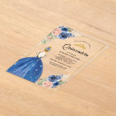 Royal Blue Floral Dress Princess Gold Quinceanera Acryleinladungen (Ablage )