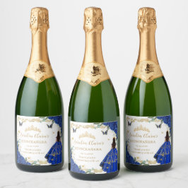 Royal Blue Floral Dress Quinceañera Vintag Gold Schaumweinetikett