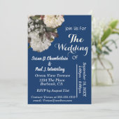 Royal Blue Floral Elegante Wedding Einladung (Stehend Vorderseite)