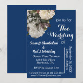 Royal Blue Floral Elegante Wedding Einladung (Vorne/Hinten)