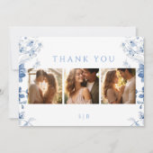 Royal Blue Floral Foto Hochzeit Danke-Card Dankeskarte (Vorderseite)