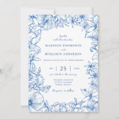 Royal Blue Floral Garden Arch RSVP QR Code Wedding Einladung (Vorderseite)