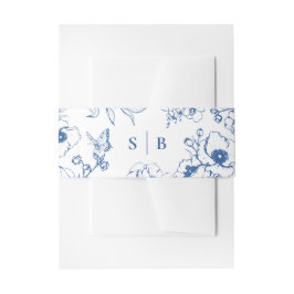 Royal Blue Floral Garden Monogram Wedding Einladungsbanderole