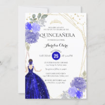 Royal Blue Floral Geometric Foto Quinceañera