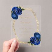 Royal Blue Floral Gold Geometric Wedding Acryleinladungen (Insitu (Handheld))