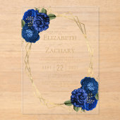 Royal Blue Floral Gold Geometric Wedding Acryleinladungen (Vorderseite)