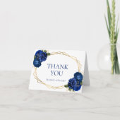 Royal Blue Floral Gold Geometric White Wedding Dankeskarte (Vorderseite)