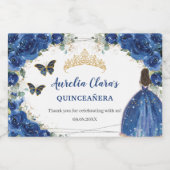 Royal Blue Floral Gold Quinceañera Birthday Schaumweinetikett (Einzelnes Label)