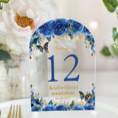 Royal Blue Floral Gold Quinceñera 16 Tischnummern