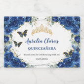Royal Blue Floral Gold Schmetterlinge Quinceañera Schaumweinetikett (Einzelnes Label)