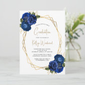Royal Blue Floral Graduation Party 2024 Einladung (Stehend Vorderseite)