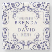 Royal Blue Floral Lace Frame Custom Background Steinuntersetzer (Vorderseite)