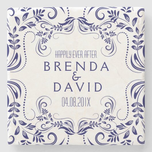 Royal Blue Floral Lace Frame Custom Background Steinuntersetzer (Vorderseite)