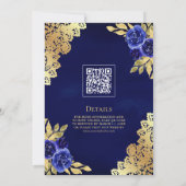 Royal Blue Floral Lace QR Code Muslime Hochzeit Einladung (Rückseite)