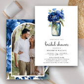 Royal Blue Floral Mason Jar Foto Brautparty Einladung