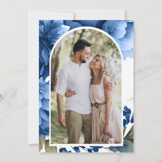 Royal Blue Floral Mason Jar Foto Brautparty Einladung (Rückseite)