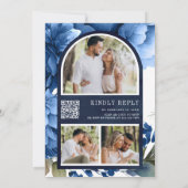 Royal Blue Floral Mason Jar QR Code Navy Hochzeit Einladung (Rückseite)