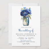Royal Blue Floral Mason Jar QR Code Wedding Einladung (Vorderseite)
