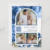 Royal Blue Floral Mason Jar QR Code Wedding Einladung (Rückseite)