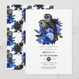 Royal Blue Floral Owls Gothic Bridesmaids Luncheon Einladung