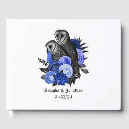 Royal Blue Floral Owls Gothic Wedding Gästebuch