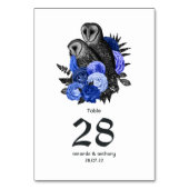 Royal Blue Floral Owls Gothic Wedding Tischnummer (Vorderseite)