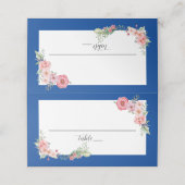 Royal Blue Floral Platzkarte (Außenseite Aufgefaltet)