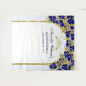 Royal Blue Floral Princess Gold Arch Quinceanera Wandteppich (Vorderseite (Horizontal))