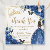Royal Blue Floral Princess Gold Quinceañera Quince Geschenkanhänger (Rückseite)
