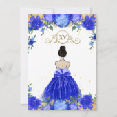 Royal Blue Floral Princess Mis Quince Quinceañera Einladung (Rückseite)