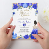 Royal Blue Floral Princess Mis Quince Quinceañera Einladung