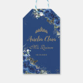 Royal Blue Floral Princess Quinceañera Birthday Geschenkanhänger (Rückseite)
