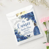 Royal Blue Floral Princess Silver Quinceañera Geschenktütchen (Versiegelt)