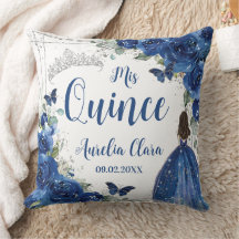 Royal Blue Floral Princess Silver Quinceañera