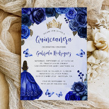 Royal Blue Floral Princess Watercolor Quinceañera